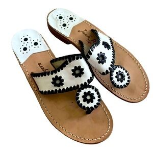 JACK ROGERS White/Black Flat Sandals‎